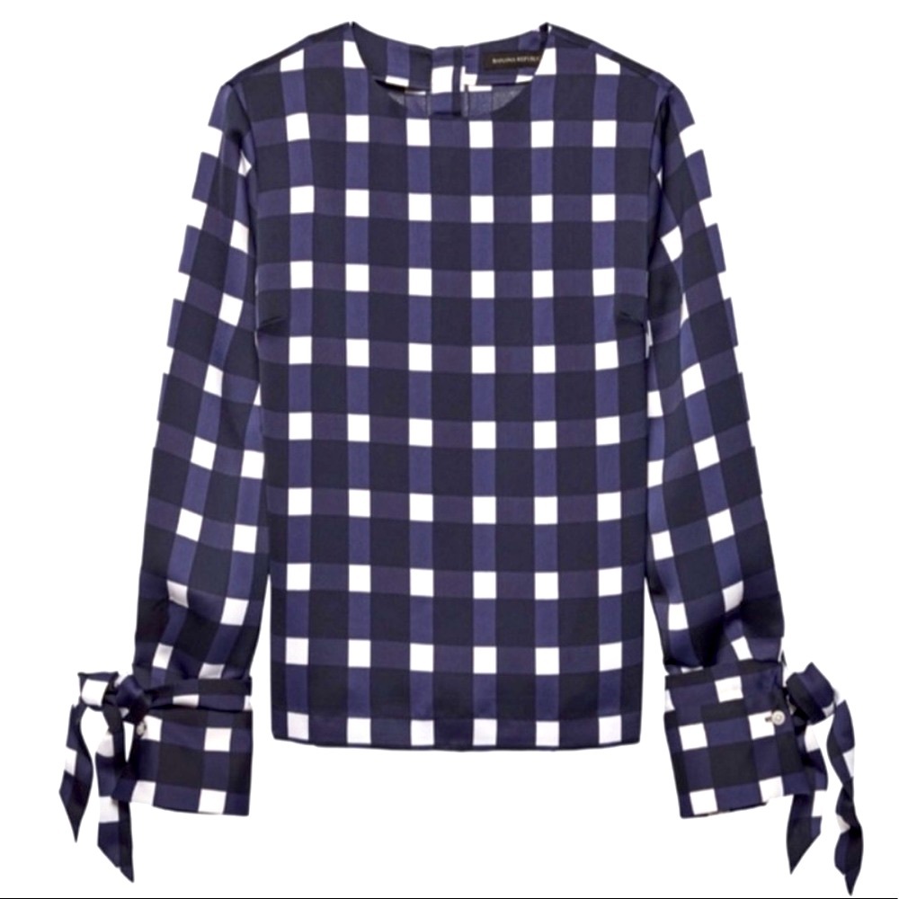Banana Republic Navy Gingham Blouse